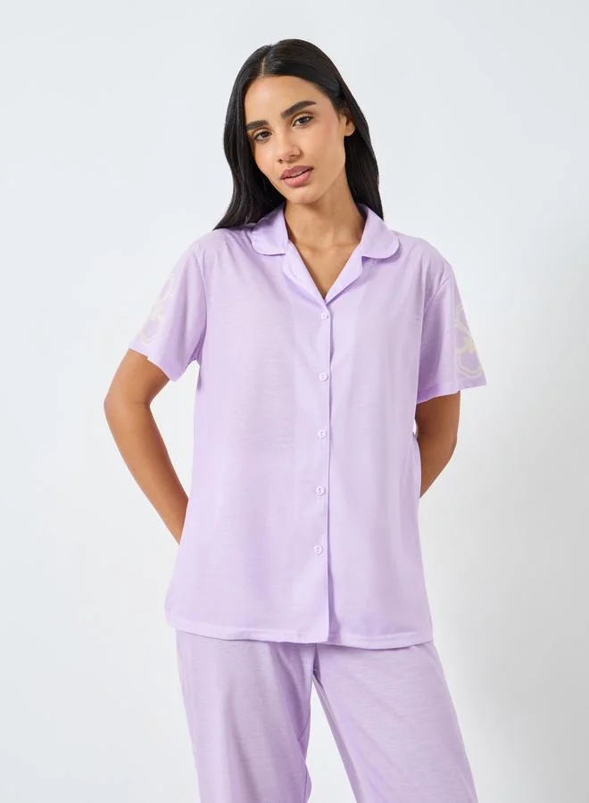 Styli Placement Floral Print Shirt and Pyjama Set